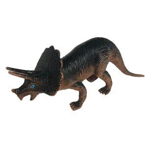 Triceratops Toy Figure Dinosaur Black Brown Blue Eyes Squishy Vinyl Vintage1998